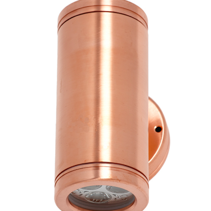 LED Two Directional Copper Light. This fixture is marine grade and looks tremendous on house pillars, walls, entrance ways or fences. Colours available: copper and silver.
